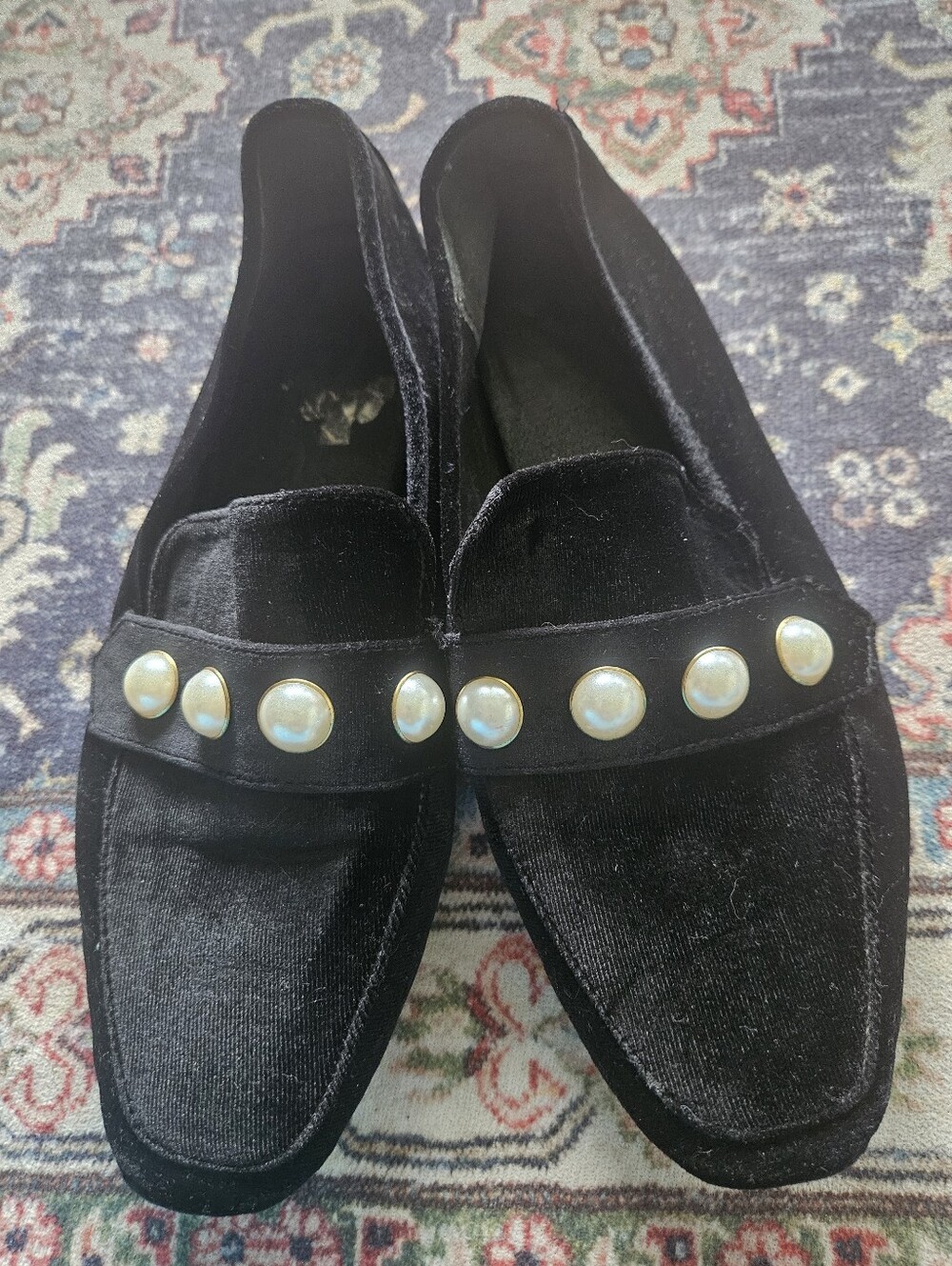 Mari A Faux Pearl Black Velvet Flats. 8